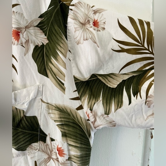 Paradise Bay Vintage Men’s Hawaiian Aloha Shirt M White Green Floral - Picture 11 of 13